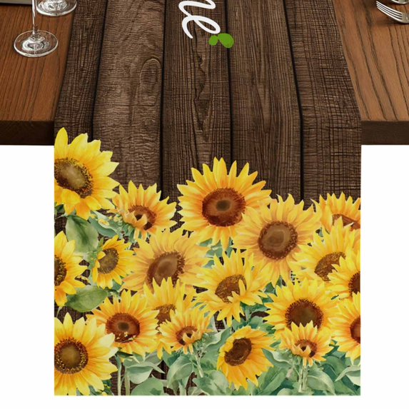 Table Runners 70 Inches Long Dress Scarves, Sunflowers Farmhouse Coffee/Dining/Kitchen Table Decor, Holiday Table Runner, Wooden Yellow Summer Botanical Elegant Pastoral 13x70 Inch
