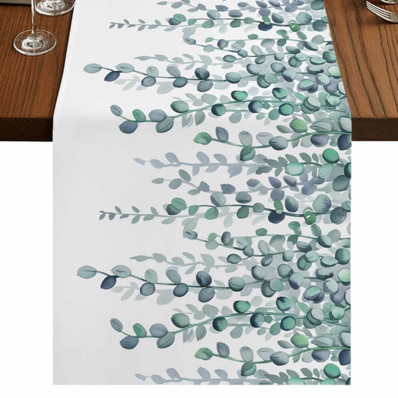Table Runners 70 Inches Long Dress Scarves, Teal Green Eucalyptus Leaves Farmhouse Coffee/Dining/Kitchen Table Decor, Holiday Table Runner, Spring Plants Leaves Country 13x70 Inch