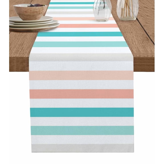 Table Runners 70 Inches Long Dress Scarves, Teal Pink Striped Farmhouse Coffee/Dining/Kitchen Table Decor, Holiday Table Runner, Farmhouse Stripes Simple Art 13x70 Inch
