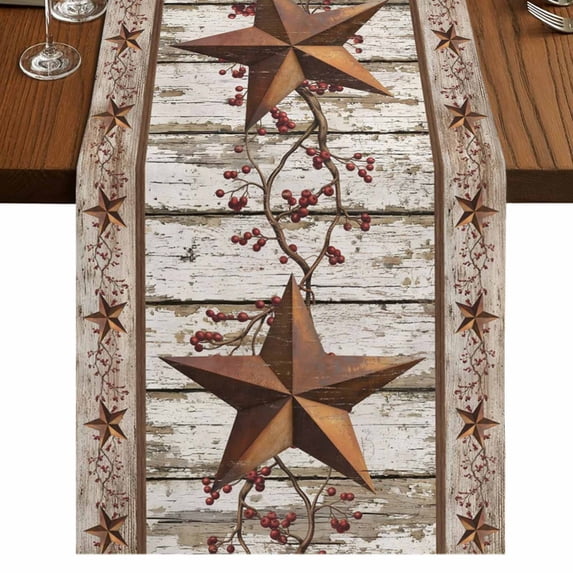 Table Runners 70 Inches Long Dress Scarves, Texas Star Grey Wooden Farmhouse Coffee/Dining/Kitchen Table Decor, Holiday Table Runner, Farmhouse Berry Countryside 13x70 Inch