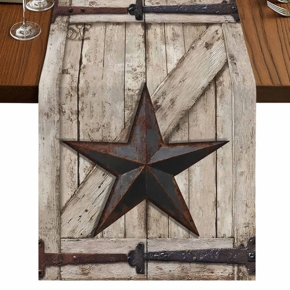 Table Runners 70 Inches Long Dress Scarves, Texas Star Vintage Farmhouse Coffee/Dining/Kitchen Table Decor, Holiday Table Runner, Brown Khaki Wooden Retro Art 13x70 Inch