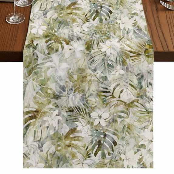 Table Runners 70 Inches Long Dress Scarves, Tropical Leaf Farmhouse Coffee/Dining/Kitchen Table Decor, Holiday Table Runner, Palm Leaves Plants Vintage Spring Green 13x70 Inch