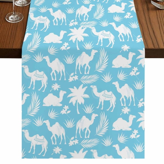 Table Runners 70 Inches Long Dress Scarves, Tropical Plants Farmhouse Coffee/Dining/Kitchen Table Decor, Holiday Table Runner, Summer Modern Abstract Camels Sky Blue 13x70 Inch