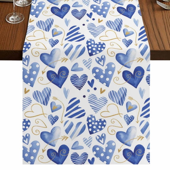 Table Runners 70 Inches Long Dress Scarves, Valentine's Day Farmhouse Coffee/Dining/Kitchen Table Decor, Holiday Table Runner, Blue Heart Love Modern Romantic Minimalist 13x70 Inch