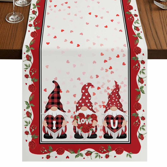 Table Runners 70 Inches Long Dress Scarves, Valentine's Day Farmhouse Coffee/Dining/Kitchen Table Decor, Holiday Table Runner, Love Heart Roses Gnomes Romantic 13x70 Inch