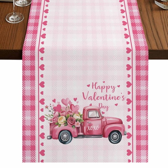 Table Runners 70 Inches Long Dress Scarves, Valentine's Day Farmhouse Coffee/Dining/Kitchen Table Decor, Holiday Table Runner, Pink Love Hearts Car Romantic Checked 13x70 Inch