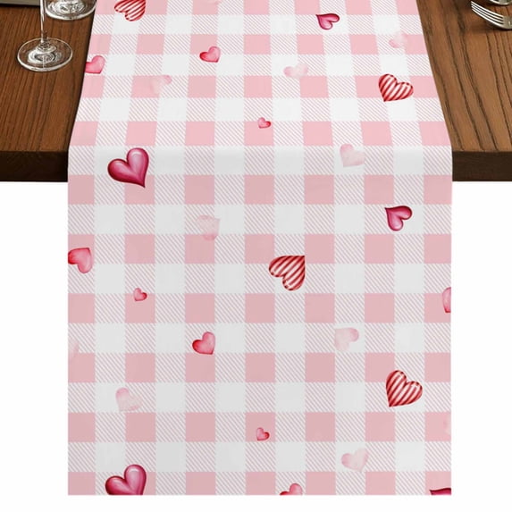 Table Runners 70 Inches Long Dress Scarves, Valentine's Day Farmhouse Coffee/Dining/Kitchen Table Decor, Holiday Table Runner, Red Love Heart Romantic Pink Buffalo Plaid 13x70 Inch