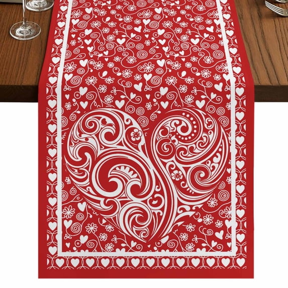 Table Runners 70 Inches Long Dress Scarves, Valentine's Day Farmhouse Coffee/Dining/Kitchen Table Decor, Holiday Table Runner, Red Love Retro Country Abstract Art 13x70 Inch
