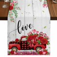 thumbnail image 1 of Table Runners 70 Inches Long Dress Scarves, Valentine's Day Farmhouse Coffee/Dining/Kitchen Table Decor, Holiday Table Runner, Red Plaid Truck Roses Love Leaves Wood 13x70 Inch, 1 of 9