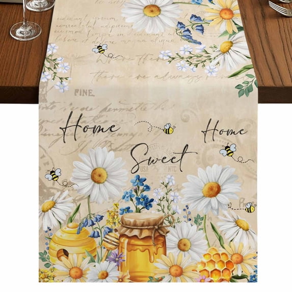 Table Runners 70 Inches Long Dress Scarves, White Daisy Farmhouse Coffee/Dining/Kitchen Table Decor, Holiday Table Runner, Spring Floral Bees Elegant Pastoral Botanical 13x70 Inch
