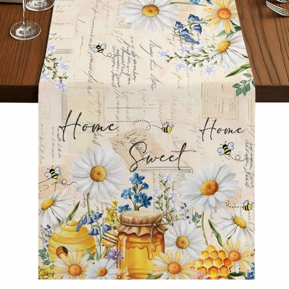 Table Runners 70 Inches Long Dress Scarves, White Daisy Farmhouse Coffee/Dining/Kitchen Table Decor, Holiday Table Runner, Spring Floral Elegant Pastoral Botanical Bees 13x70 Inch