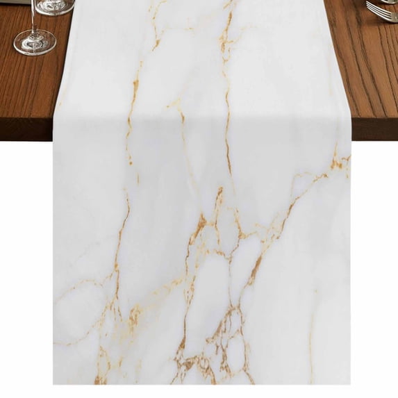 Table Runners 70 Inches Long Dress Scarves, White Golden Marble Farmhouse Coffee/Dining/Kitchen Table Decor, Holiday Table Runner, Modern Abstract Art Elegant 13x70 Inch