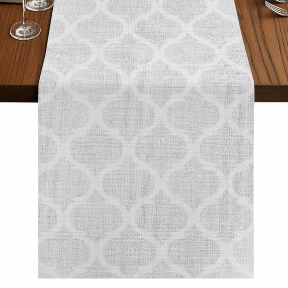 Table Runners 70 Inches Long Dress Scarves, White Moroccan Farmhouse Coffee/Dining/Kitchen Table Decor, Holiday Table Runner, Boho Morocco Geometric Quatrefoil Grid 13x70 Inch