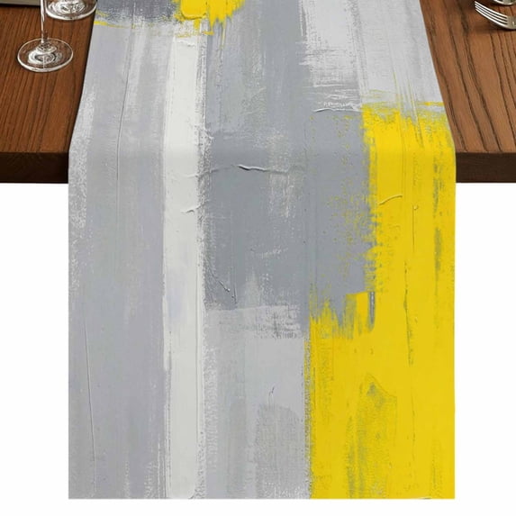 Table Runners 70 Inches Long Dress Scarves, Yellow Grey Farmhouse Coffee/Dining/Kitchen Table Decor, Holiday Table Runner, Abstract Geometric Oil Painting Vintage Gradient 13x70 Inch