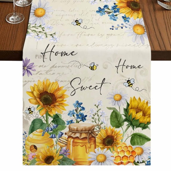 Table Runners 70 Inches Long Dress Scarves, Yellow Sunflowers Farmhouse Coffee/Dining/Kitchen Table Decor, Holiday Table Runner, Daisy Bees Elegant Pastoral Floral 13x70 Inch