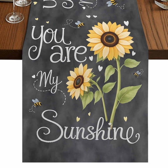 Table Runners 70 Inches Long Dress Scarves, You Are My Sunshine Farmhouse Coffee/Dining/Kitchen Table Decor, Holiday Table Runner, Yellow Sunflowers Cute Bees Heart Dark Gray 13x70 Inch