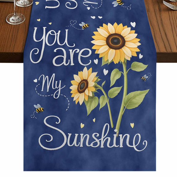 Table Runners 70 Inches Long Dress Scarves, You Are My Sunshine Farmhouse Coffee/Dining/Kitchen Table Decor, Holiday Table Runner, Yellow Sunflowers Cute Bees Heart Blue 13x70 Inch