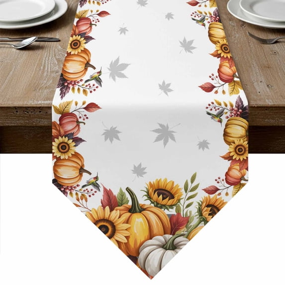 Table Runners 70 Inches Long, Fall Pumpkins Cotton Linen Kitchen Dining Coffee Table Runner for Party Home Decor, Thanksgiving Maple Leaf Sunflower Tabletop Dresser Scarves Runner Decor 13x70 Inch