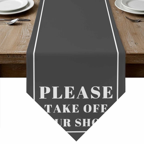 Table Runners 70 Inches Long, Gray Letter Cotton Linen Kitchen Dining Coffee Table Runner for Party Home Decor, Modern Minimalist White Text Striped Tabletop Dresser Scarves Runner Decor 13x70 Inch