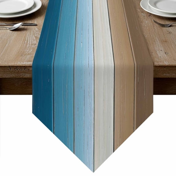 Table Runners 72 Inches Long, Blue Brown Ombre Cotton Linen Kitchen Dining Coffee Table Runner for Party Home Decor, Vintage Country Wooden Tabletop Dresser Scarves Runner Decor 16x72 Inch