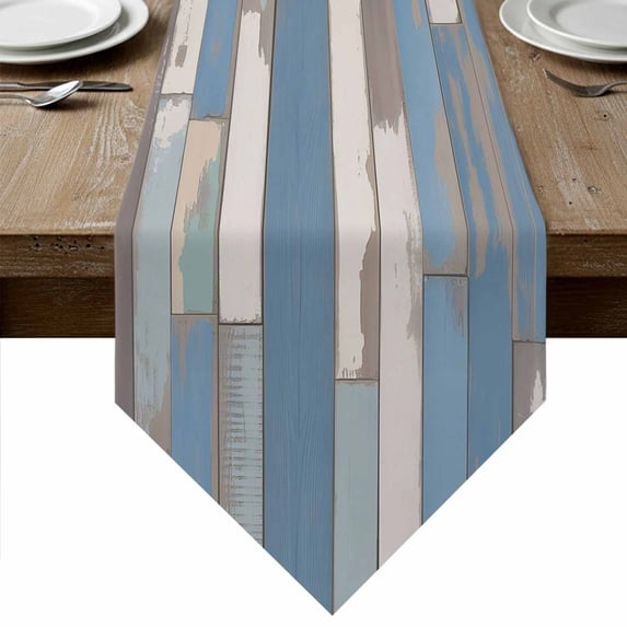 Table Runners 72 Inches Long, Blue Wood Grain Cotton Linen Kitchen Dining Coffee Table Runner for Party Home Decor, Farmhouse Mottled Striped Plank Tabletop Dresser Scarves Runner Decor 18x72 Inch