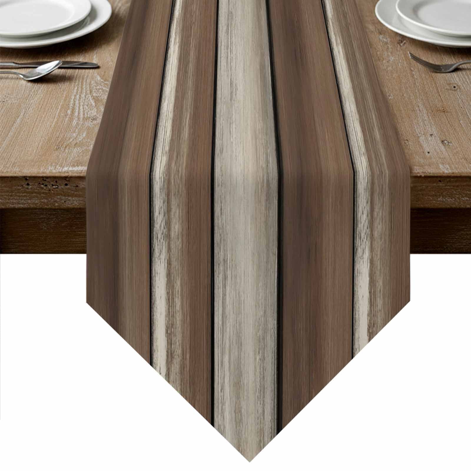 Table Runners 72 Inches Long, Brown Beige Wooden Cotton Linen Kitchen Dining Coffee Table Runner for Party Home Decor, Vintage Farmhouse Retro Art Tabletop Dresser Scarves Runner Decor 16x72 Inch
