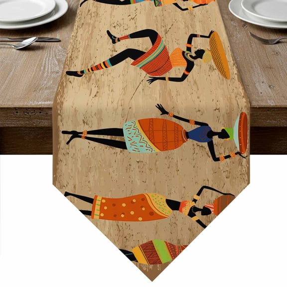 Table Runners 72 Inches Long, Brown Boho Cotton Linen Kitchen Dining Coffee Table Runner for Party Home Decor, Farmhouse Vintage Ethnic African Women Tabletop Dresser Scarves Runner 18x72 Inch