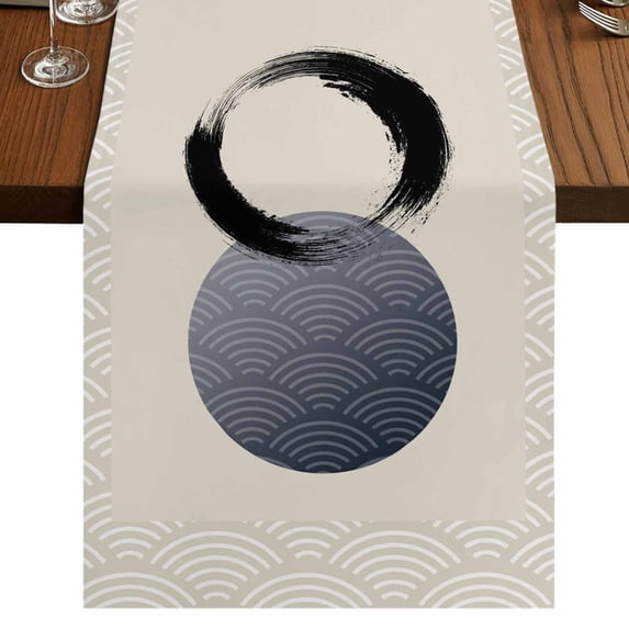 Table Runners 72 Inches Long Dress Scarves, Abstract Art Sun Farmhouse Kitchen/Dining Table Runner, Coffee Tablerunners, Modern Art Black Round Rustic 16x72 Inch