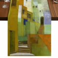 thumbnail image 1 of Table Runners 72 Inches Long Dress Scarves, Abstract Yellow Farmhouse Kitchen/Dining Table Runner, Coffee Tablerunners, Painting Buildings Geometric Modern Art 18x72 Inch, 1 of 9