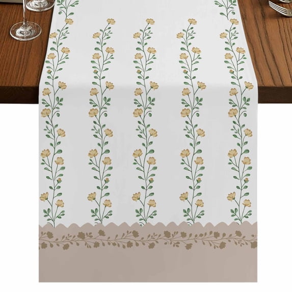 Table Runners 72 Inches Long Dress Scarves, Beige Floral Farmhouse Kitchen/Dining Table Runner, Coffee Tablerunners, Spring Summer Botanical Flowers 14x72 Inch