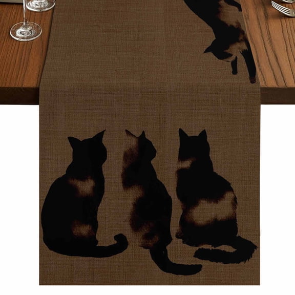 Table Runners 72 Inches Long Dress Scarves, Black Brown Cat Farmhouse Kitchen/Dining Table Runner, Coffee Tablerunners, Retro Art Animals Rustic 14x72 Inch