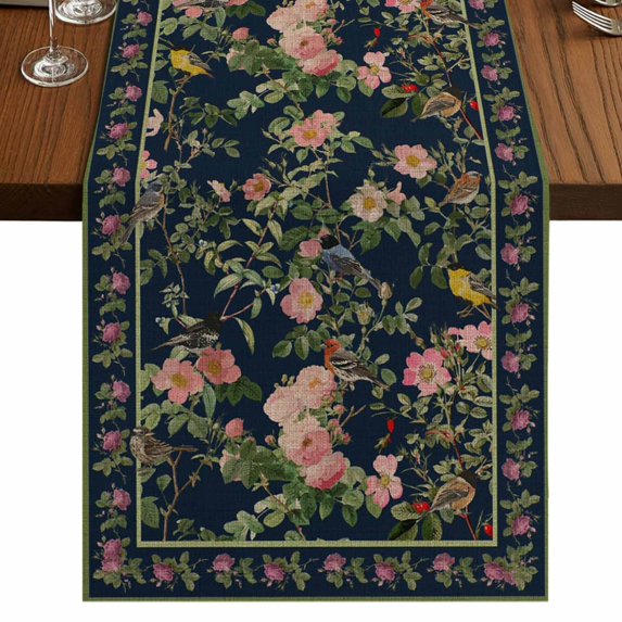 Table Runners 72 Inches Long Dress Scarves, Black Flowers Farmhouse Kitchen/Dining Table Runner, Coffee Tablerunners, Spring Floral Elegant Pastoral Vintage 14x72 Inch