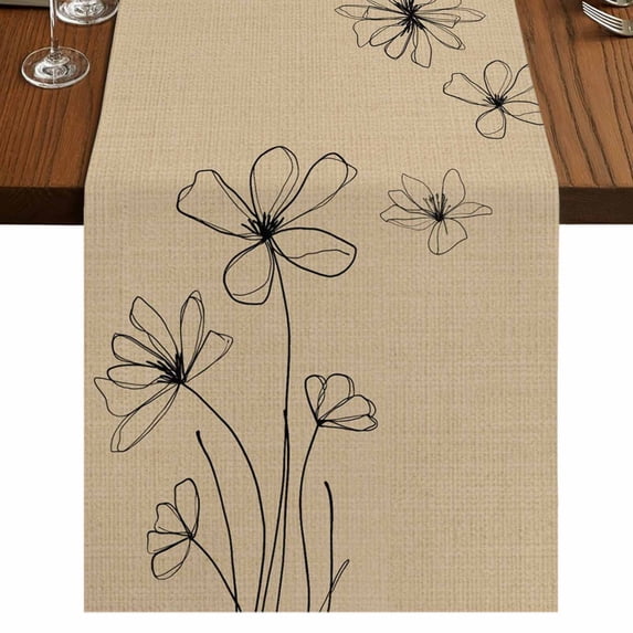 Table Runners 72 Inches Long Dress Scarves, Black Khaki Farmhouse Kitchen/Dining Table Runner, Coffee Tablerunners, Spring Flora 14x72 Inch