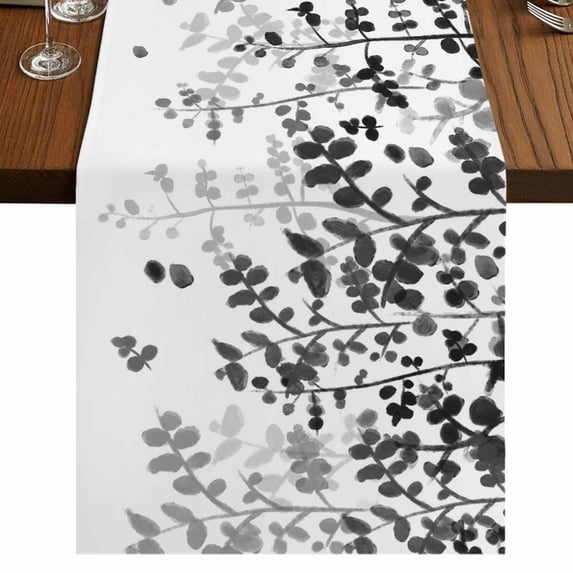 Table Runners 72 Inches Long Dress Scarves, Black Leaves Farmhouse Kitchen/Dining Table Runner, Coffee Tablerunners, Summer Botanical 18x72 Inch