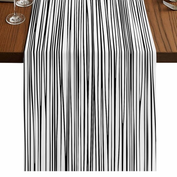 Table Runners 72 Inches Long Dress Scarves, Black White Lines Farmhouse Kitchen/Dining Table Runner, Coffee Tablerunners, Retro Stripes Texture Minimalist Art 14x72 Inch