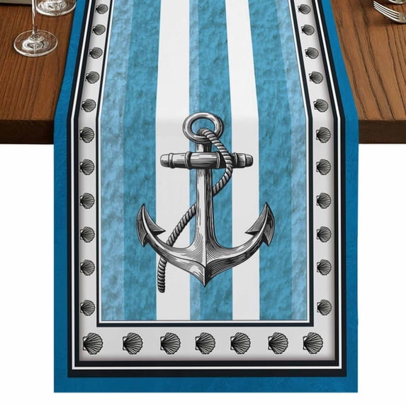 Table Runners 72 Inches Long Dress Scarves, Blue Anchor Farmhouse Kitchen/Dining Table Runner, Coffee Tablerunners, Nautical Summer Beach Coastal Ocean Art 18x72 Inch