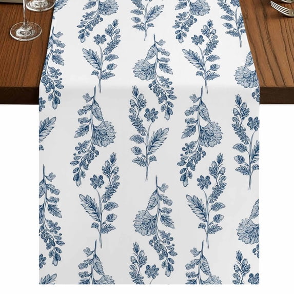 Table Runners 72 Inches Long Dress Scarves, Blue Botanical Farmhouse Kitchen/Dining Table Runner, Coffee Tablerunners, Pastoral Elegant Spring Floral 16x72 Inch