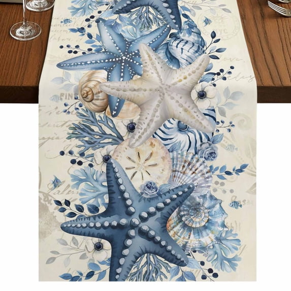Table Runners 72 Inches Long Dress Scarves, Blue Coastal Starfish Farmhouse Kitchen/Dining Table Runner, Coffee Tablerunners, Beach Nautical Shell Eucalyptus Retro 16x72 Inch