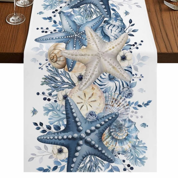 Table Runners 72 Inches Long Dress Scarves, Blue Coastal Starfish Farmhouse Kitchen/Dining Table Runner, Coffee Tablerunners, Beach Nautical Shell Eucalyptus Summer 18x72 Inch