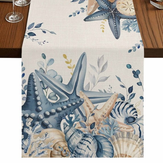 Table Runners 72 Inches Long Dress Scarves, Blue Eucalyptus Coastal Farmhouse Kitchen/Dining Table Runner, Coffee Tablerunners, Beach Starfish Shell Nautical Rustic 18x72 Inch