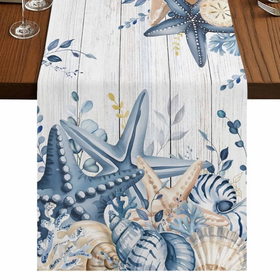 Table Runners 72 Inches Long Dress Scarves, Blue Eucalyptus Coastal Farmhouse Kitchen/Dining Table Runner, Coffee Tablerunners, Beach Starfish Shell Nautical Retro 16x72 Inch