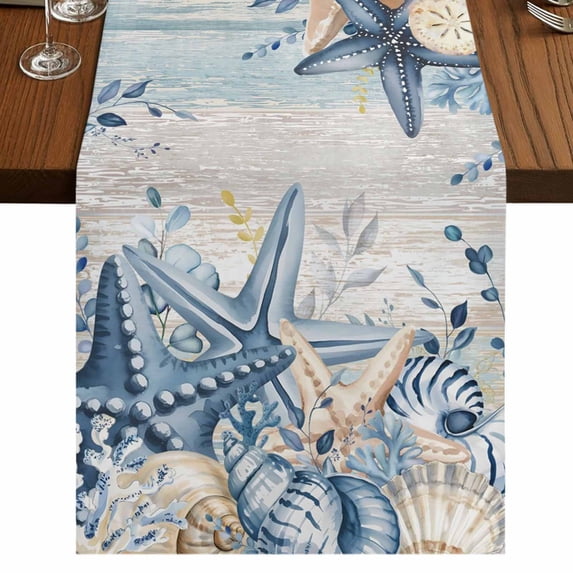 Table Runners 72 Inches Long Dress Scarves, Blue Eucalyptus Coastal Farmhouse Kitchen/Dining Table Runner, Coffee Tablerunners, Beach Starfish Shell Nautical Vintage 14x72 Inch