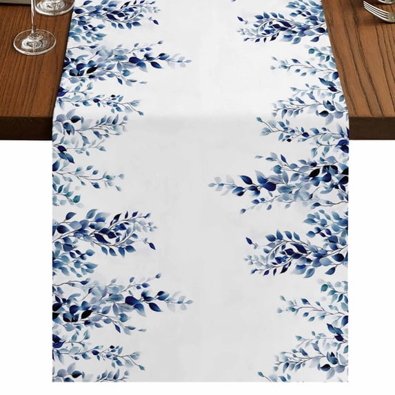 Table Runners 72 Inches Long Dress Scarves, Blue Eucalyptus Leaves Farmhouse Kitchen/Dining Table Runner, Coffee Tablerunners, Weeping Botanical Watercolor 18x72 Inch