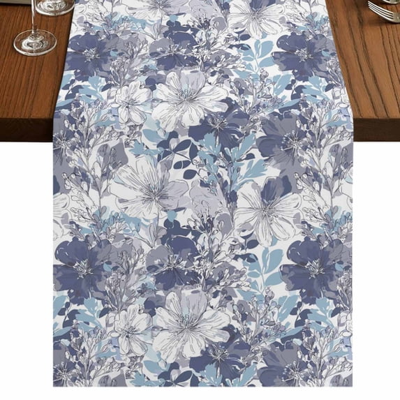 Table Runners 72 Inches Long Dress Scarves, Blue Floral Farmhouse Kitchen/Dining Table Runner, Coffee Tablerunners, Spring Botanical Flowers Leaves Vintage 14x72 Inch