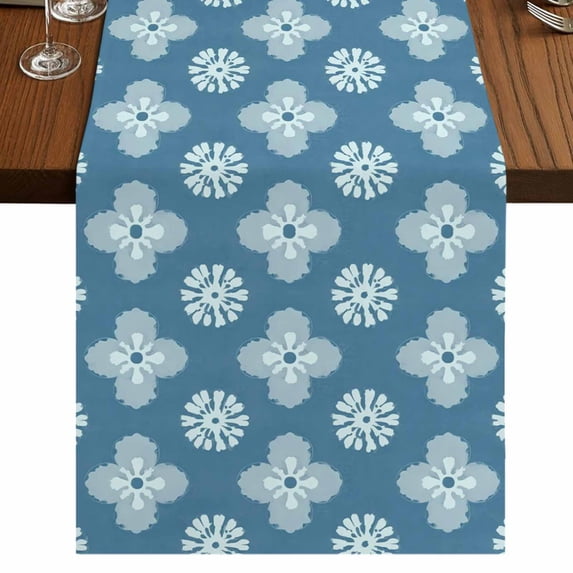 Table Runners 72 Inches Long Dress Scarves, Blue Floral Farmhouse Kitchen/Dining Table Runner, Coffee Tablerunners, Spring Flowers Modern Abstract Art Farmhouse 14x72 Inch