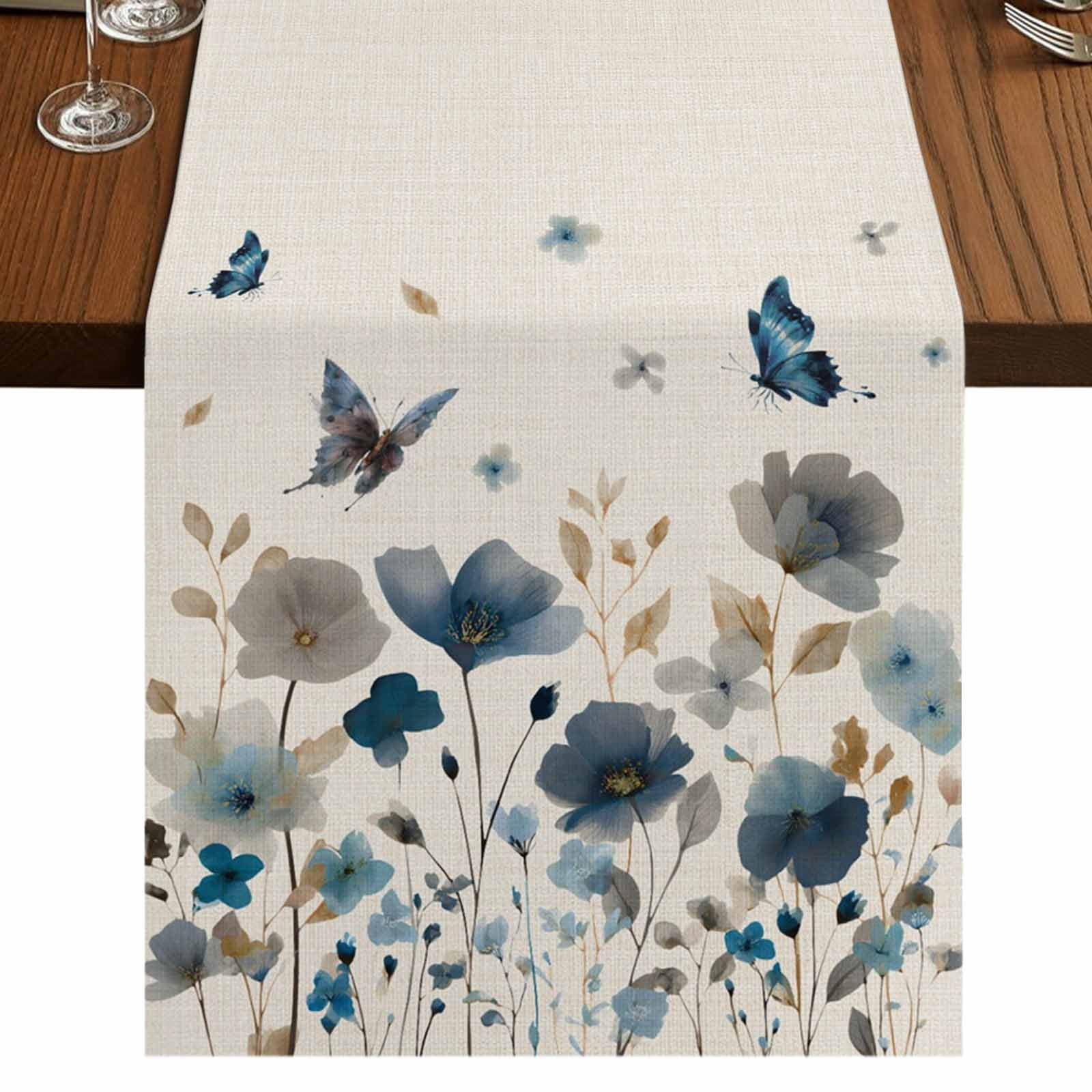 Table Runner Spring Style Table Runners 72 Inches Long Dress Scarves, Blue Floral Farmhouse ...