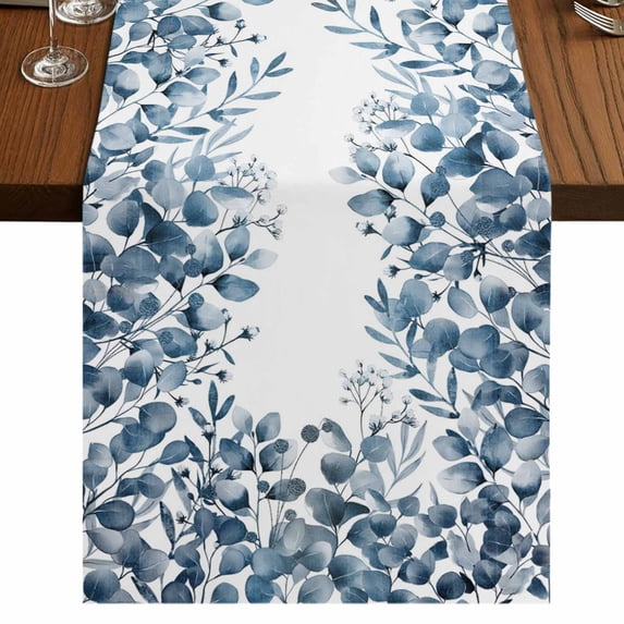 Table Runners 72 Inches Long Dress Scarves, Blue Green Eucalyptus Leaves Farmhouse Kitchen Table Runner, Coffee Tablerunners, Spring Summer Botanical 14x72 Inch