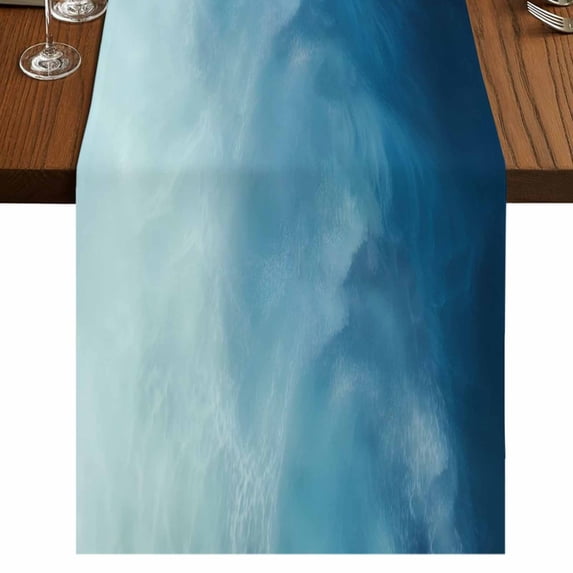 Table Runners 72 Inches Long Dress Scarves, Blue Ombre Farmhouse Kitchen Table Runner, Coffee Tablerunners, Coastal Beach Modern Abstract Art 18x72 Inch