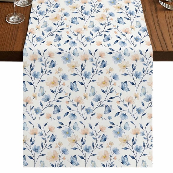 Table Runners 72 Inches Long Dress Scarves, Blue Pink Flowers Farmhouse Kitchen/Dining Table Runner, Coffee Tablerunners, Spring Floral Elegant Pastoral Watercolor 14x72 Inch
