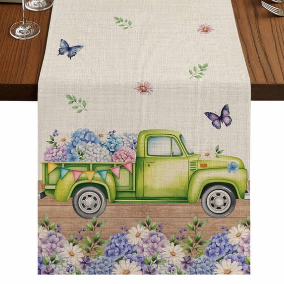 Table Runners 72 Inches Long Dress Scarves, Blue Purple Floral Farmhouse Kitchen Table Runner, Coffee Tablerunners, Spring Vintage Hydrangea Flower Truck 18x72 Inch